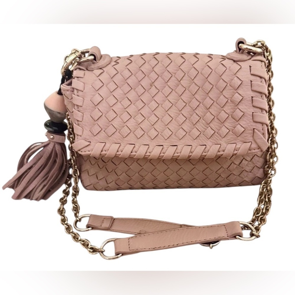 Woven Leather Crossbody Bag in Dusty Pink